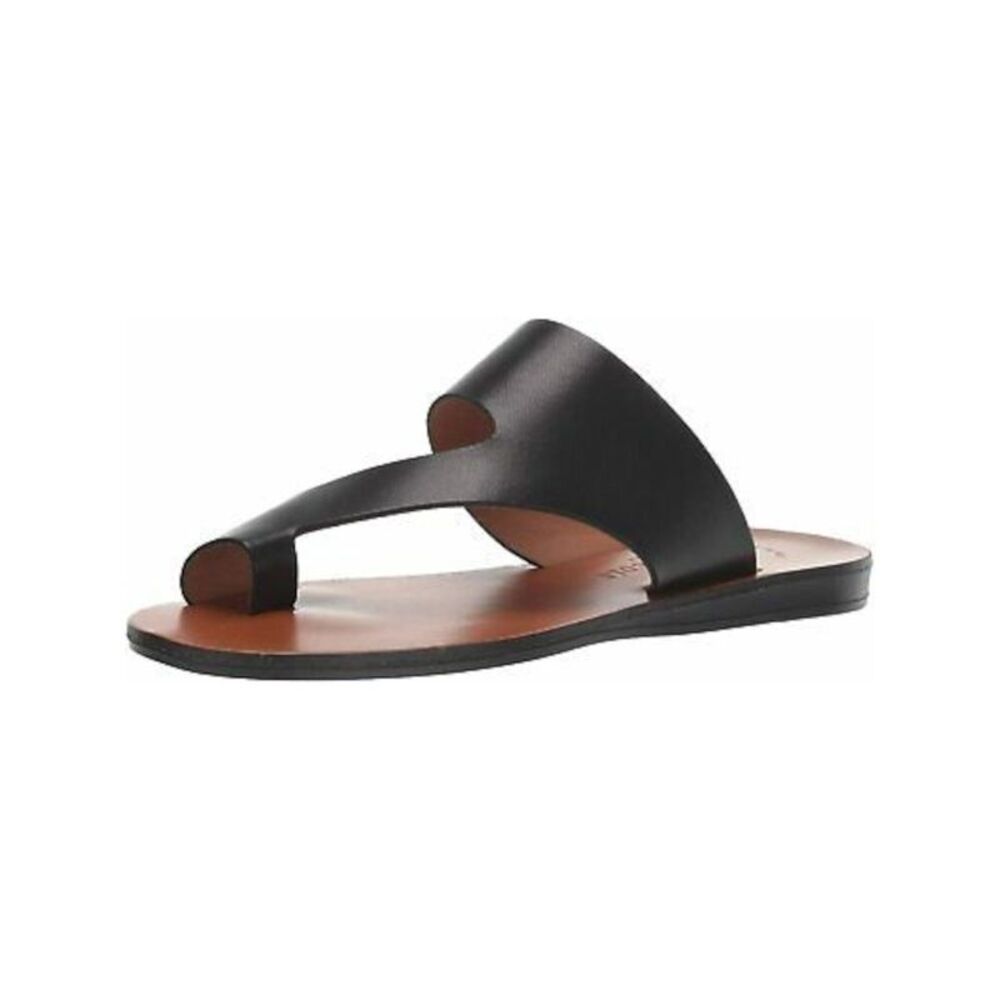 KENNETH COLE Womens Black Palm Toe Wedge Slip On Leather Thong Sandals Shoes 6 M